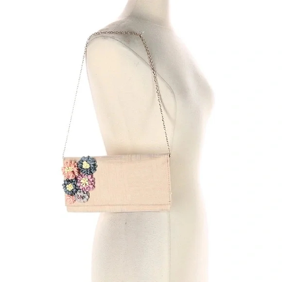 Floral Embellished Cream Clutch - Picture 2 of 3